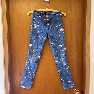 Kids 9/10 Jeans Leggings graffiti emoji print denim